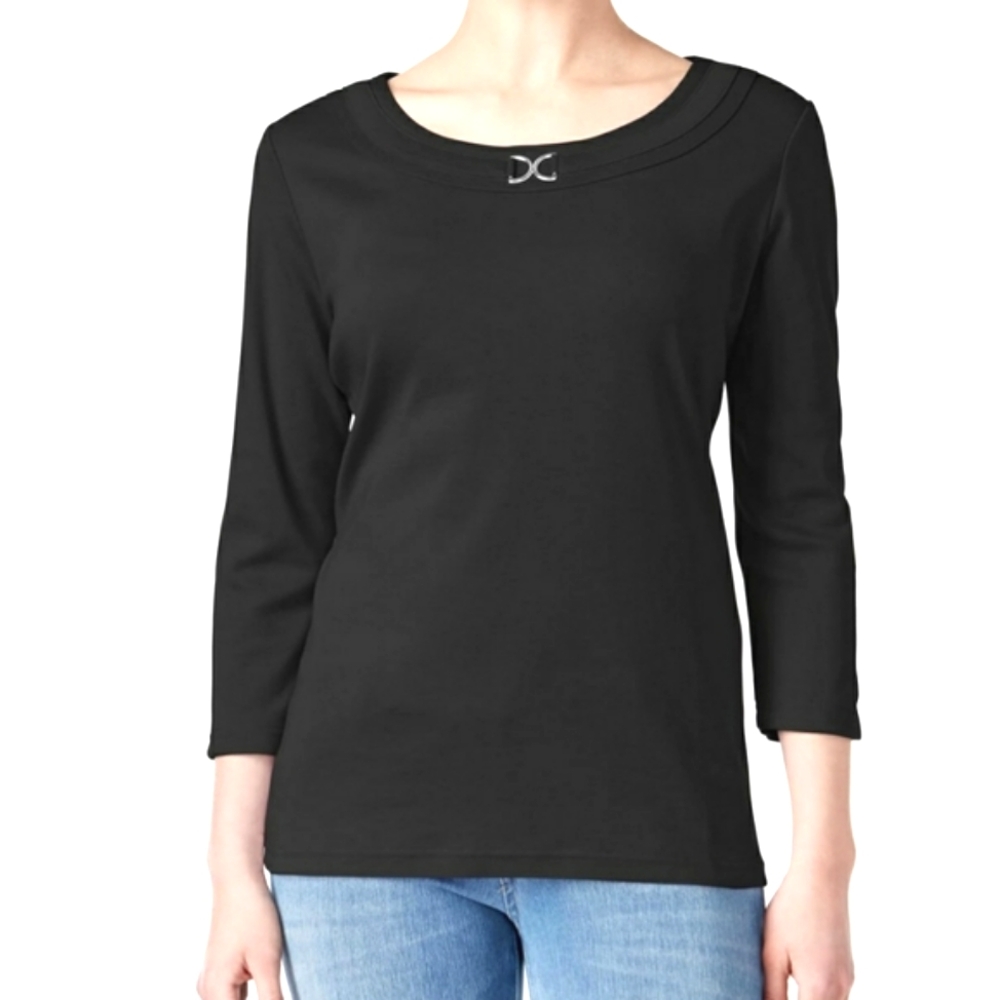 Karen Scott Black Pullover Scoop Neck Top with Rhinestones Women's MP NWT